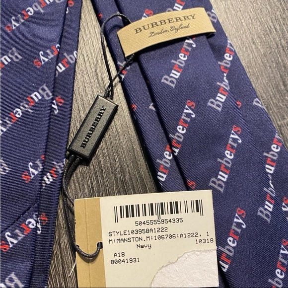 NWT Authentic Burberry Tie Men’s Manston Heritage Necktie w/Burberrys Logo Navy - Picture 5 of 15